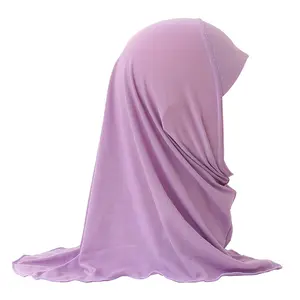 Bulk Order Arabic comfortable Muslim Hijab 2-7Years Kids Baby Girl high elastic plain color lycra jersey kids instant Hijab