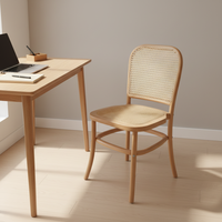 Chaise de salle à manger en rotin et bois massif de style nordique vintage, confortable, rétro, pour la maison, la salle de thé, avec dossier