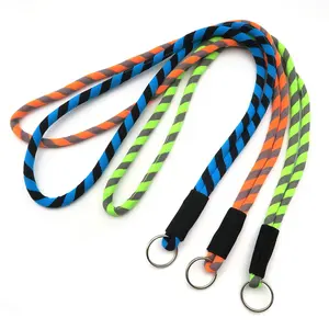 Op Maat Gemaakte Elastische Ronde Lanyard Bedrukt Ontwerp Jacquard Geweven Hals Touw Buis Lanyard