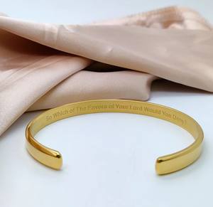 Inspire Jewelry-brazalete abierto de acero inoxidable chapado en oro para mujer, pulsera con caligrafía árabe - Product Image 5