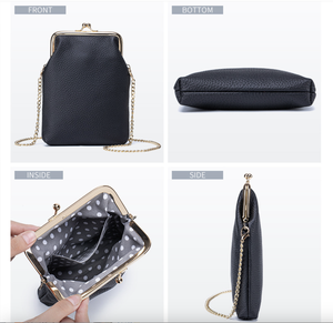Ando Bag Leather <b>Phone</b> <b>Crossbody</b> Bag Kiss Lock Chain Strap Genuine Cowhide Small Shoulder <b>Purse</b> - Product Image 4