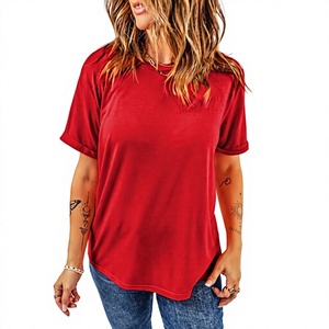 T-shirt en coton 100% à col rond pour femme, couleur unie, coupe ajustée, décontracté, logo brodé, écologique, respirant, exporté du Bangladesh - Product Image 2