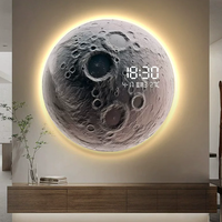 Horloge murale en forme de lune avec lumières LED et affichage numérique - Fonction d'affichage de l'heure/du jour/de la température, adaptée au salon
