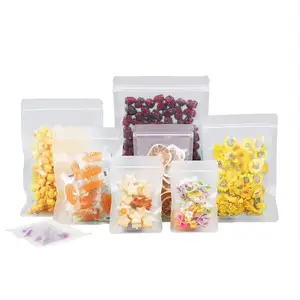 Clear Frosted Ziplock Bag with Logo 3 Side Seal Flat Plastic Zip Top Food Packaging Zipper Bag