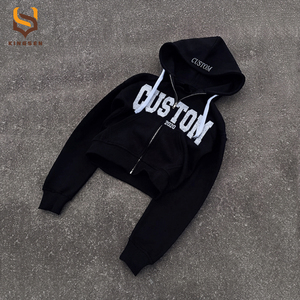 Ensembles de sweats à capuche épais personnalisés pour hommes, zippés, style streetwear, avec impression sérigraphiée, coupe oversize, effet délavé à l'acide et cordons - Product Image 3