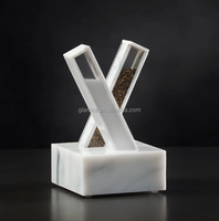 Cadeau de Noël : 2 salières épicées Judaica juive avec base amovible en acrylique, marbre blanc et lucite, ensemble de salières et poivrières