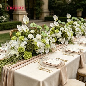 Centrotavola Floreale Artificiale TW057 Rosa Verde Bianco, Runner da Tavolo Lungo in Tonalità Pastello per Matrimoni e Ricevimenti in Giardino - Product Image 6