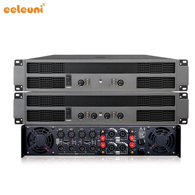 2/4CH Pro Bass Sound Equipment Amplifier 200-1000W 8Ω Class AB/H, Low THD, High SNR, 2U Rack for DJ Stage Sound System