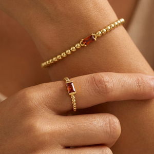 Ensemble de bijoux classiques personnalisés pour femme : bagues ouvertes minimalistes en laiton avec <span class=keywords><strong>pierre</strong></span> de naissance des 12 mois et bracelets perlés - Product Image 1