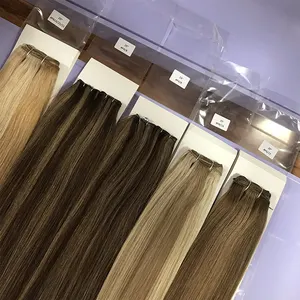 100G Rambut Lurus Ekstensi Pakan Hitam Coklat Pirang 100% Nyata Brasil Mesin Rambut Ekstensi Pakan Rambut Manusia