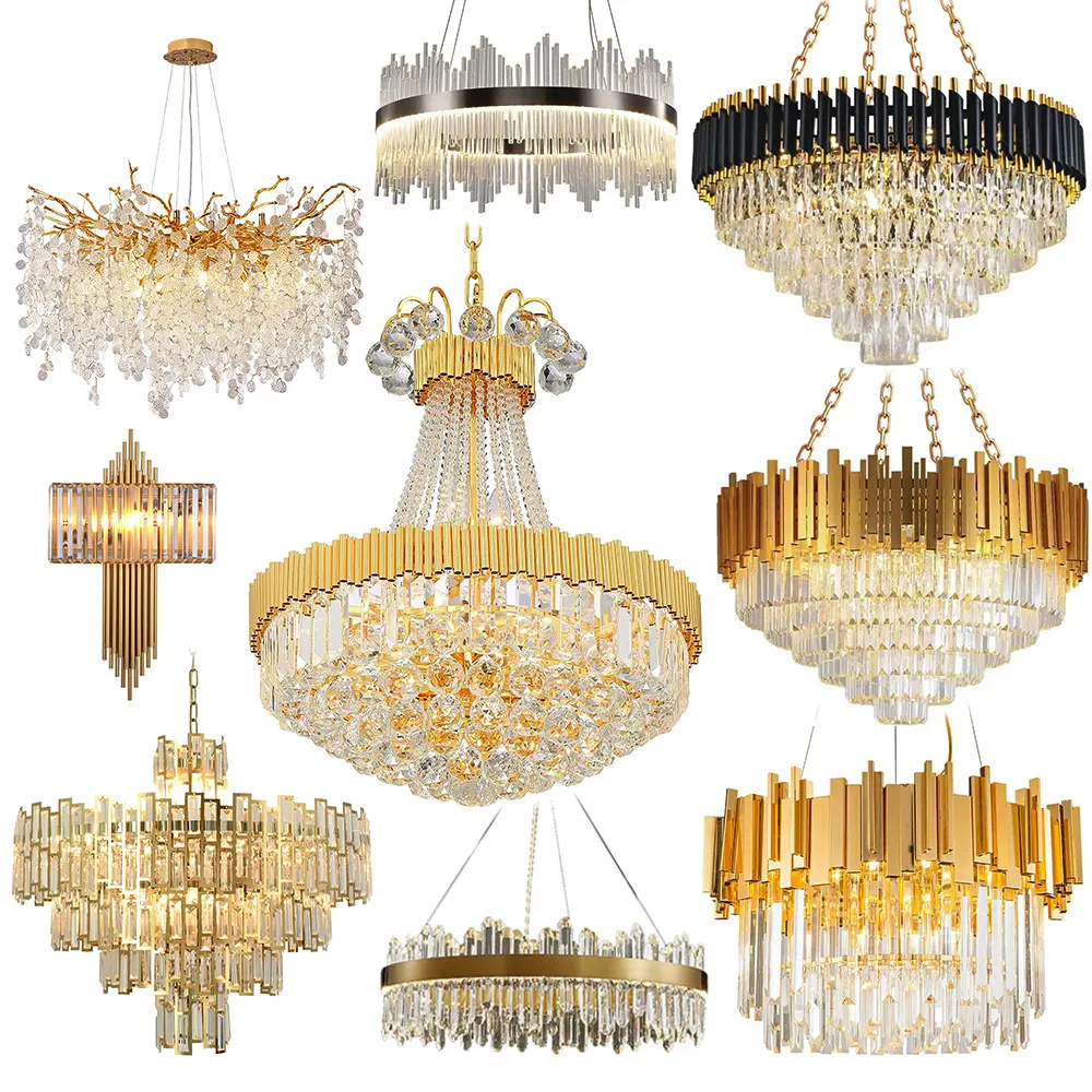 Modern Nordic Custom Hotel Stairs Wedding Decor Gold Lustre-Salon Crystal Large Pendant Lights High Ceiling Luxury Chandeliers