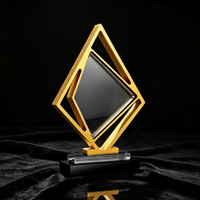 Trofeo de Diamante Personalizado de Aleación de Zinc Hueco, Chapado en Oro con Placa de Cristal Grabada con Láser para Premios Corporativos, Varios Tamaños