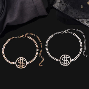 Bracelet de cheville hip Hop plaqué or 18k, chaîne de jambe, strass scintillant, signe Dollar, diamant - Product Image 3