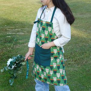 Cotton Parent Child Apron Floral <b>Print</b> Bib Apron For Daily Use <b>Machine</b> Washable - Product Image 2