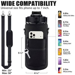 Bouteille d'eau de 2 L avec marqueur de temps motivant, sangle de transport portable, porte-gobelet et housse de protection – Vente chaude directe usine, personnalisable - Product Image 4