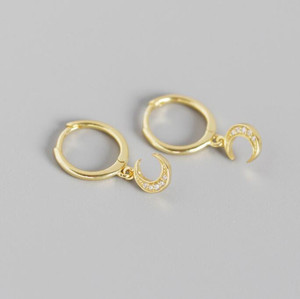 925 <strong>Sterling</strong> <strong>Silver</strong> <strong>Dangle</strong> <strong>Earrings</strong> Cubic Zircon Diamond Moon Pendant <strong>Earrings</strong> - Product Image 1