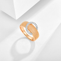 Bague Statement Bicolore en Maille, Large Bande Entrelacée Ovale Pavée, Bijou de Mode pour Femme, Bague de Mariage