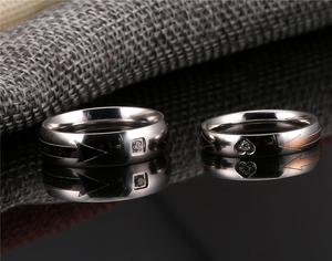 Anillos DE BODA románticos de acero inoxidable al por mayor joyería de amante de diamantes de corte princesa para parejas recién casadas - Product Image 5