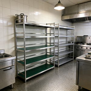 מדף אחסון נירוסטה כסוף, עומד על הרצפה, רב-שכבתי, לאחסון במטבח, סוג סיר, עם גדר, לארון מיקרוגל - Product Image 1