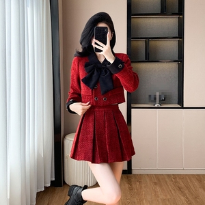 Elegante Conjunto <span class=keywords><strong>de</strong></span> Otoño para Mujer, Nuevo Conjunto <span class=keywords><strong>de</strong></span> Fragancia Pequeña, <span class=keywords><strong>Chaqueta</strong></span> Premium para Mujer, Abrigo Corto, <span class=keywords><strong>Falda</strong></span> a Media Pierna, Conjunto <span class=keywords><strong>de</strong></span> Dos Piezas, Conjunto Rojo - Product Image 4