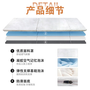 ที่นอนพับได้สามตอน หนา 80 มม. ที่นอนโฟมสำหรับใช้ในบ้าน พื้นบ้าน หรือกลางแจ้ง สีเทาอ่อน สีดำ - Product Image 3