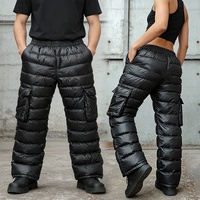 Pantalones de plumón acampanados personalizados para hombre, cálidos, holgados, gruesos, cortavientos, de nailon, tipo cargo, para invierno