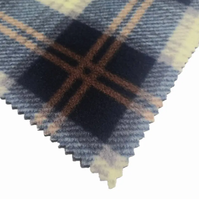 Plaid 100% polyester fabric 4 way stretch check two layered printed bonded knit fabric polar fleece fabric printed polyester