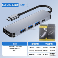 Adaptateur Hub USB Type C 5 en 1, station d'accueil multiport compatible HDMI 4K, USB3.0 PD, alliage d'aluminium, pas de prise requise, en stock