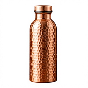 Traditional Hammered Copper <b>Metal</b> <b>Water</b> <b>Bottle</b> with Lid Drinkware - Product Image 1