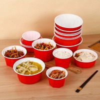 Boîte à emporter jetable rouge et blanche, résistante au micro-ondes, récipient anti-fuite pour la livraison de plats chauds en restaurant