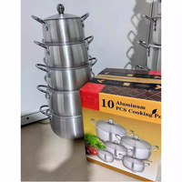 Ensemble de 10 casseroles en aluminium de différentes tailles avec couvercle et double poignée, kit d'ustensiles de cuisine pour la maison