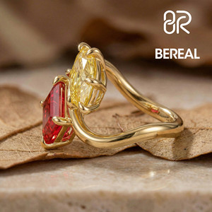 IGI Certified Vvs Lab Grown Diamond Engagement <b>Ring</b> Women Custom 925 <b>Silver</b> <b>Emerald</b> Lab Created Diamond Toi et Moi <b>Ring</b> Jewelry - Product Image 2