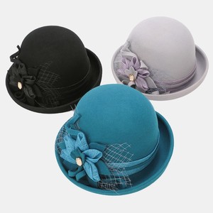 Chapeau de seau en laine de luxe pour <span class=keywords><strong>femme</strong></span>, chapeau élégant en feutre fedora à fleurs, nouvelle collection <span class=keywords><strong>2022</strong></span> - Product Image 6