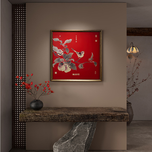 Peinture en laiton d'inspiration zen représentant un pommier et un moineau, cadre en bois massif, décoration artistique pour la chambre - Product Image 2