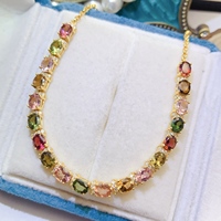 Luxury OEM ODM Multi Color Natural Tourmaline Jewelry Set 925 Sterling Silver Gold Plated Gift Women Party Engagement