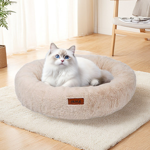 Cama Redonda de Lujo para Mascotas con Logotipo Personalizado, Cojín de Terciopelo Suave, Lavable, Sofá para Perros y Gatos, Cama de Felpa Resistente Tipo Donut - Product Image 1