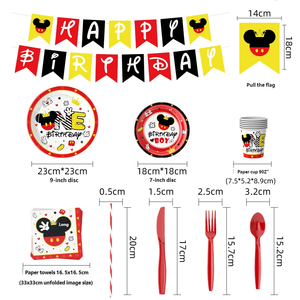 Negro Rojo <span class=keywords><strong>Mickey</strong></span> 1th Fiesta de cumpleaños Suministros decorativos Bandeja de papel desechable Vaso de papel Traje decorativo - Product Image 3