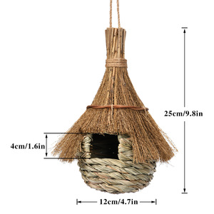 Nid d'oiseau en paille écologique de style pastoral, tissé à la main, en osier naturel, pour la décoration de jardin et l'élevage de petits oiseaux - Product Image 2