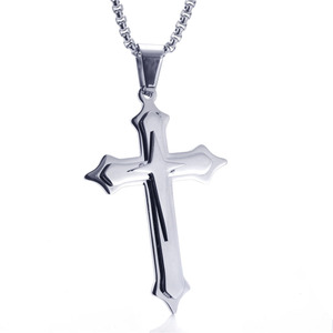 yunnique <b>Cross</b> Pendant Necklace Stainless Steel Blue Inlay Unisex Gift Jewelry - Product Image 3