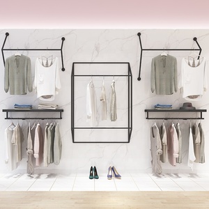 Garment Racks Manufacturer Wall Mounted Hanging Clothes Rack Metal Clothes Display Rack for Women <strong>Black</strong> Wall Mount <strong>Clothing</strong> <strong>Rail</strong> - Product Image 1