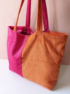 Bolso de mano de pana de Color contrastante de 20 pulgadas, bolso de hombro portátil de moda de gran capacidad, etiqueta para compras de viaje - Product Image 5