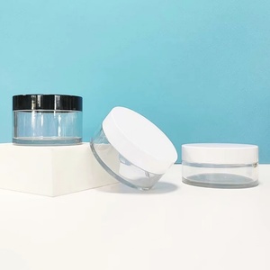 Stock Empty 5ml-100ml Clear PET <b>Plastic</b> Cream <b>Jars</b> White/Black Screw Cap for Lip Balm Cosmetic Containers (Custom Logo - Product Image 1