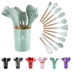 Factory Good Price 12 Pieces Silicone Kitchen Utensils Set With Wooden Handle 12PCS Silicone Kitchen Tools Kitchen Accessories