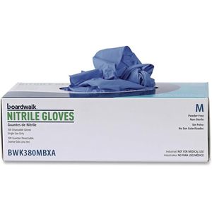 Gants jetables en nitrile bleu sans poudre Boardwalk Série 380, 9,5 pouces, épaisseur 4 mil, usage général, taille moyenne, 100 par boîte - Product Image 1