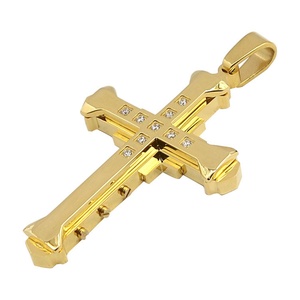Colgante de Cruz Grande Dorada con Diamantes de Imitación al por Mayor - Product Image 3