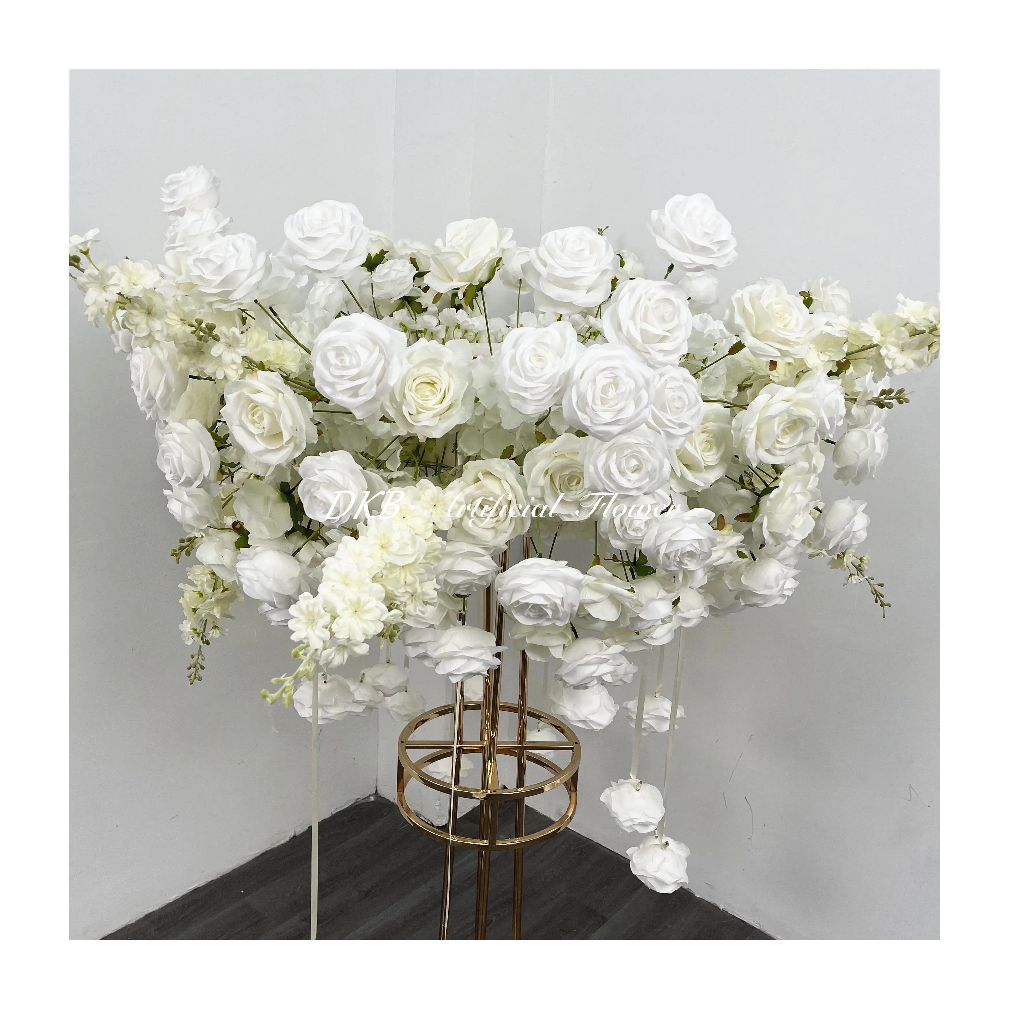Low prices wholesale new Premium silk white rose high quality flower row delphinium table flowers runner for wedding