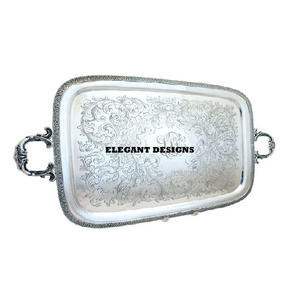 Fabricant de plateaux de service en laiton d'excellente qualité en Inde Plateau de forme ronde Design traditionnel Plat de service pour bar et maison - Product Image 3