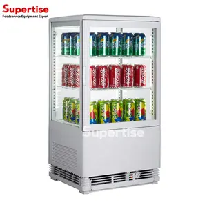 Mini refrigerador comercial, barra pequena para bebidas, geladeira, mostrador de vidro, 4 lados, refrigerador para bebida fria