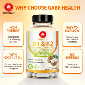 Capsules de Vitamine D3 K2 Marque Blanche 1000 UI 20 µg 180 Gélules Molles Absorption Améliorée par Huile de Coco pour Os, Cœur et Articulations Personnalisables - Product Image 3