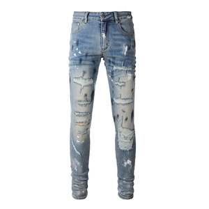 Jeans slim à taille haute pour homme 2025 - Déchirés, délavés, broderie streetwear, pantalon en denim Amiriy - Product Image 6
